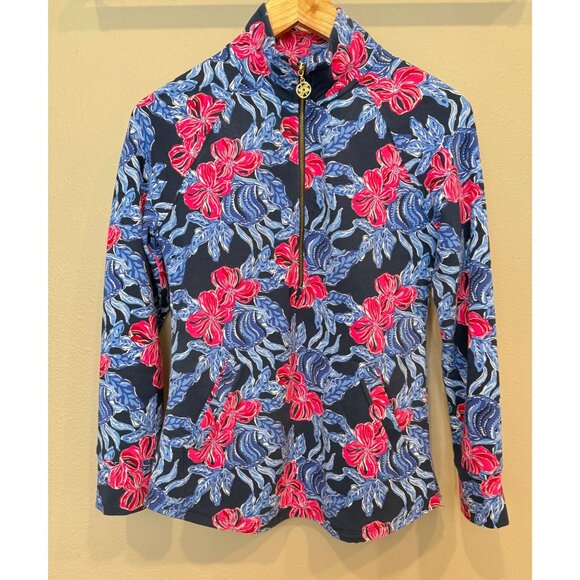 Lilly Pulitzer Skipper Popover 1/2 Zip Jacket Long Sleeve XS Floral Fish Outdoor - Picture 1 of 7